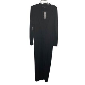 Single Women's Long Sleeve Maxi Dress Faux Wrap Deep V-Neck Black Large New
